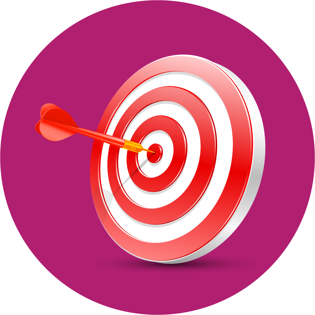 A red-and-white target with an arrow in the centre
