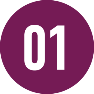 A stylized number 1 in a purple circle