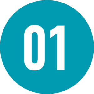 A stylized number 1 in a teal circle