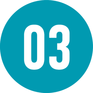 A stylized number 3 in a teal circle